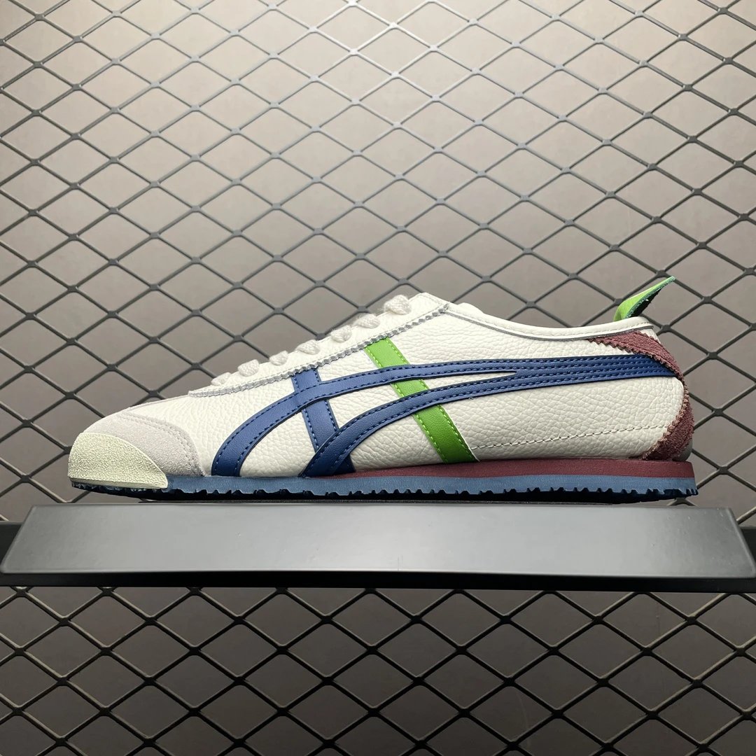 Onitsuka Tiger Cream, Navy and Green Low-Top Sneakers with Retro Court Shape