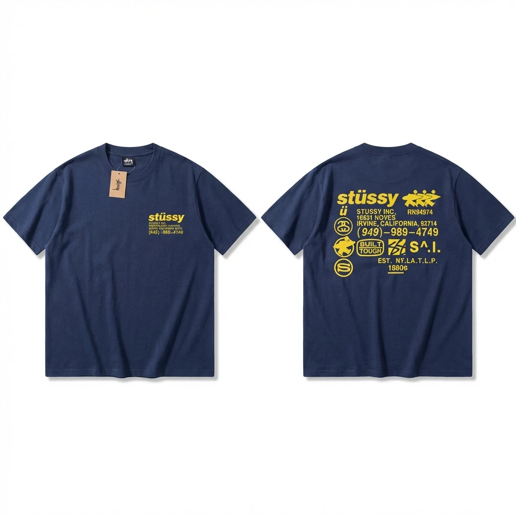 Stussy classic style trendy dark blue T-shirt