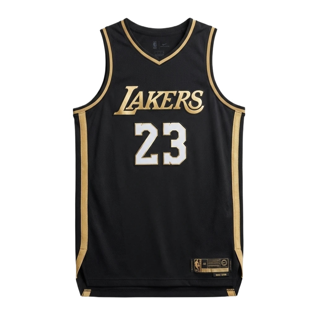 LBJ Lakers black and gold basketball uniform