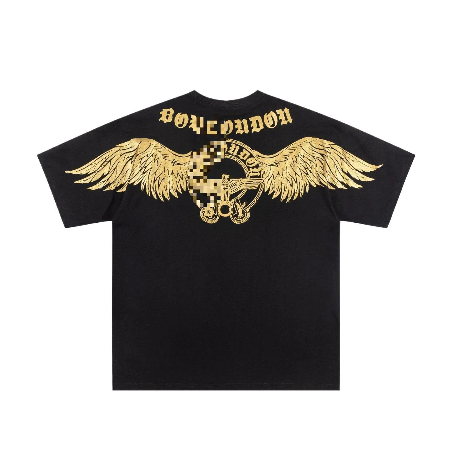 BOY Street Style Black Short-sleeve T-shirt with Gold Foil Stamped Wings