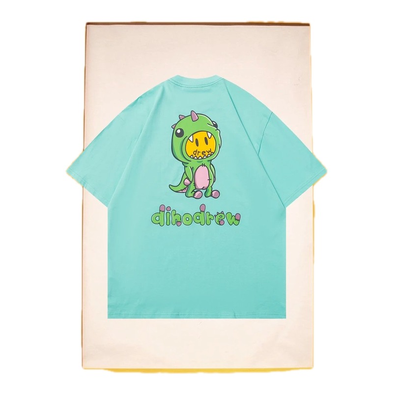 DREW Dinosaur Series Streetwear Style Light Blue Short Sleeve T-Shirt
