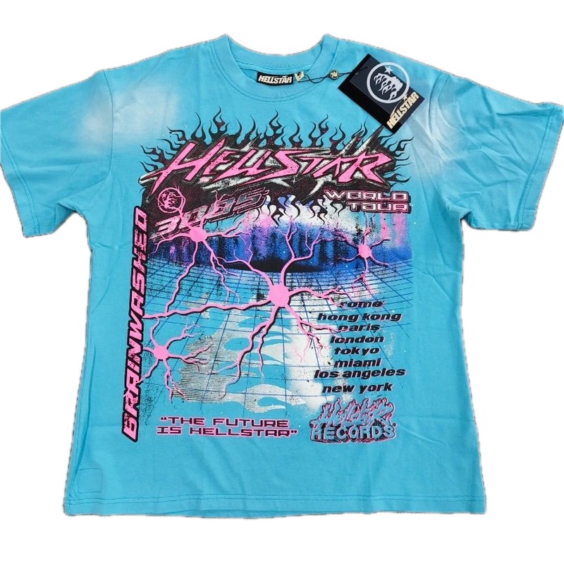 Hellstar Tour Punk Style Sky Blue Short-Sleeve T-Shirt