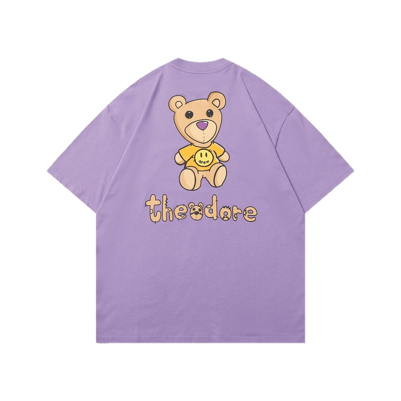 DREW Bear Print Street Style Purple T-shirt