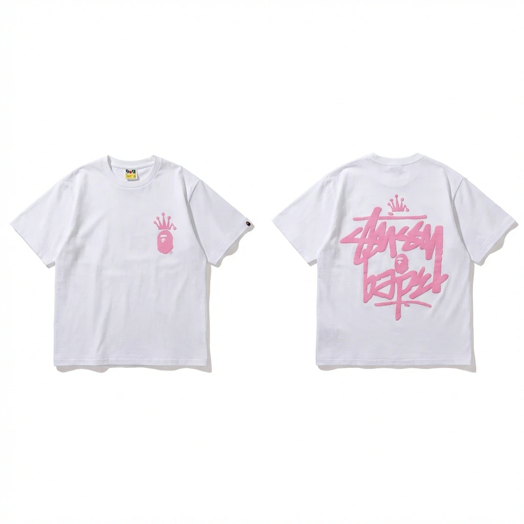 Bape Crown Graffiti Style White T-shirt