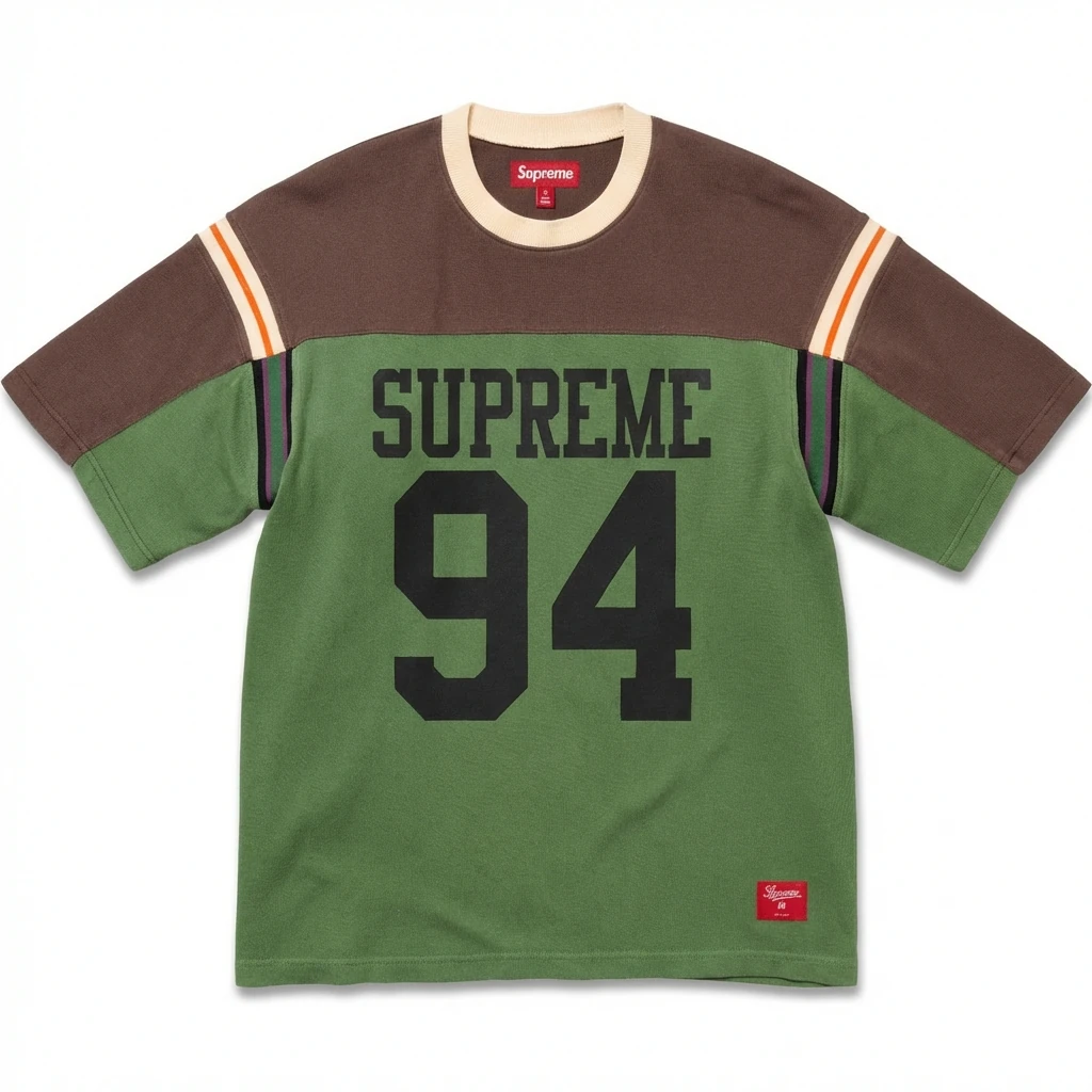 Supreme retro-style green and brown color-blocking T-shirt