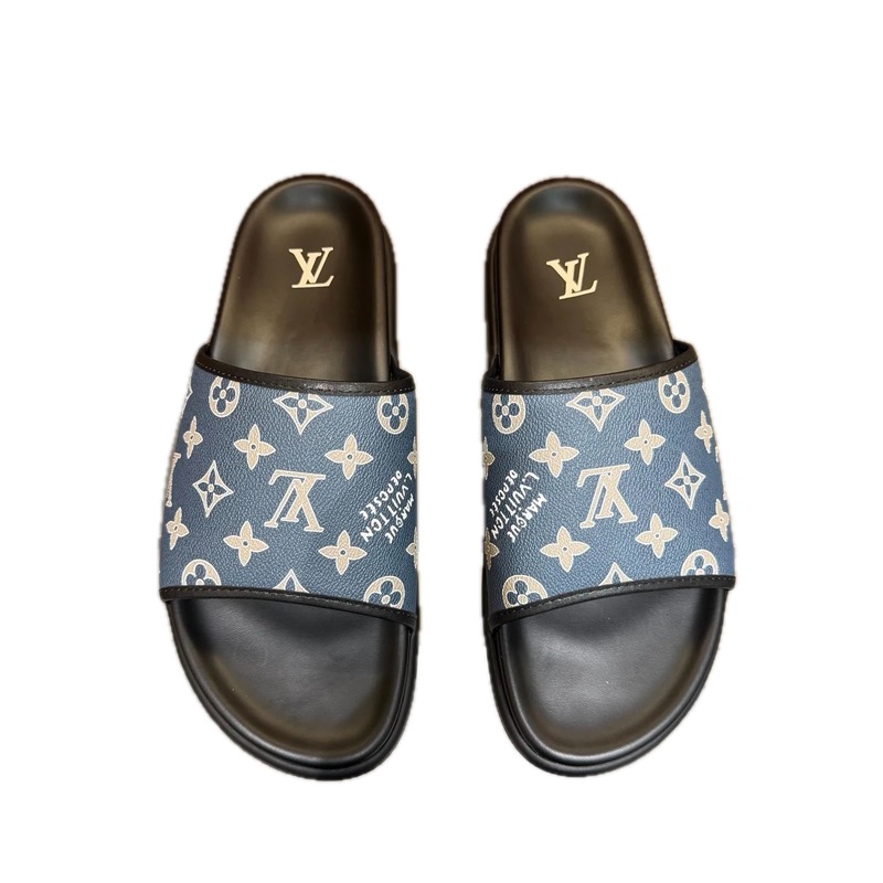 Louis Vuitton Classic Monogram Light Luxury Style Blue Slides