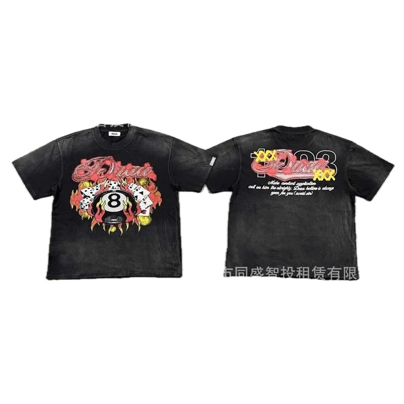 DUAA Black 8 Printed American Street Style Black T-Shirt