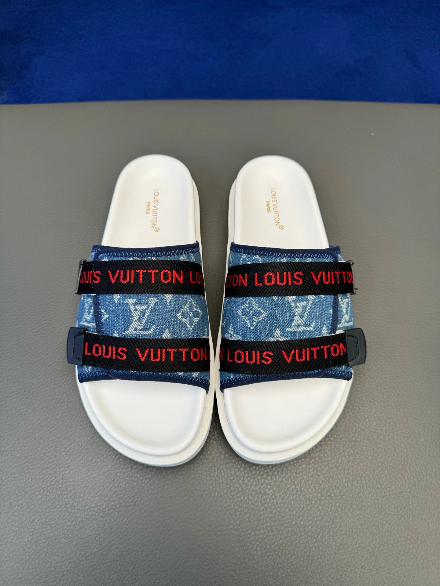 Louis Vuitton Monogram Casual Style Blue and White Slippers