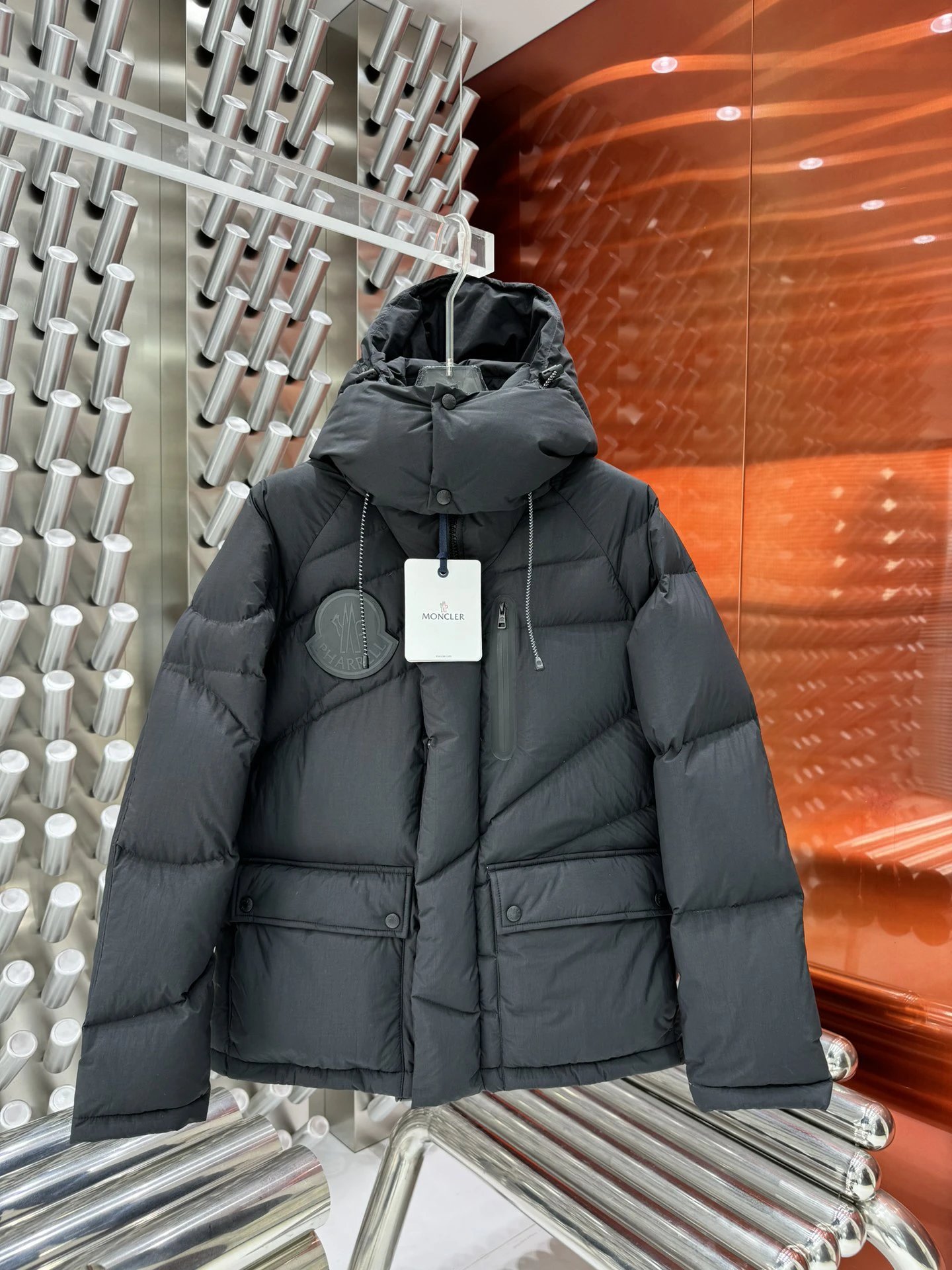 Gray Hooded Puffer Jacket with Moncler Hooded
