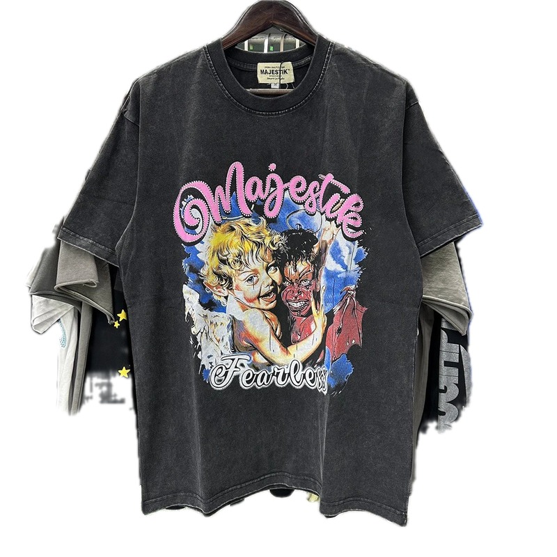 MAJESTIK Angel & Demon Vintage Style Black T-Shirt