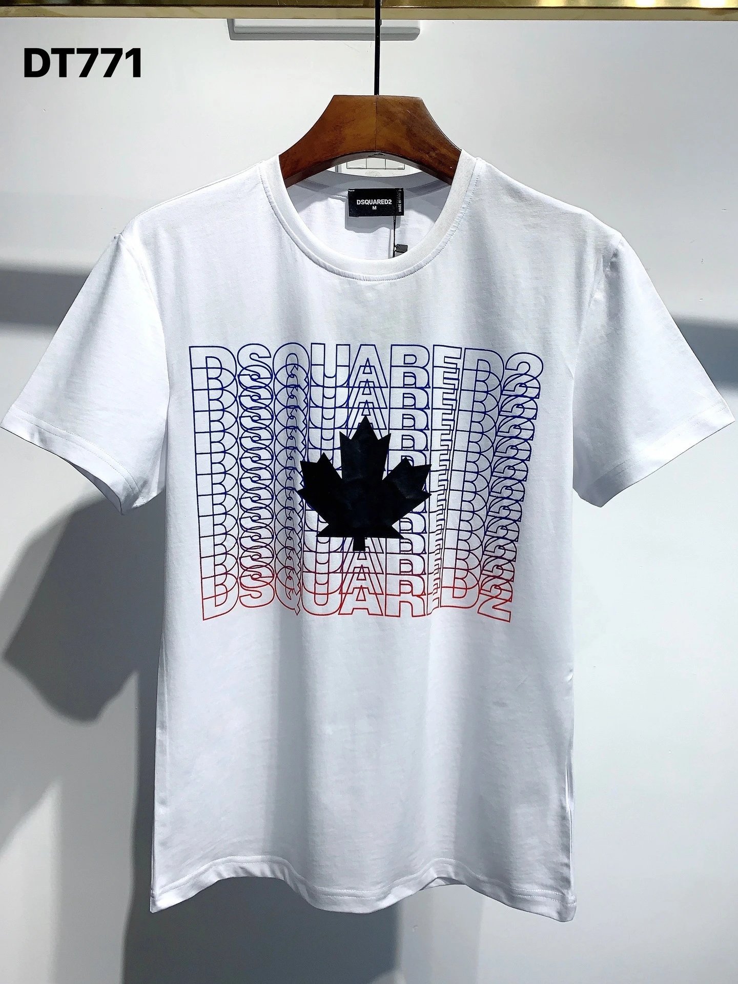 DSQUARED2 Maple Leaf Printed Streetwear White Short-sleeve T-shirt