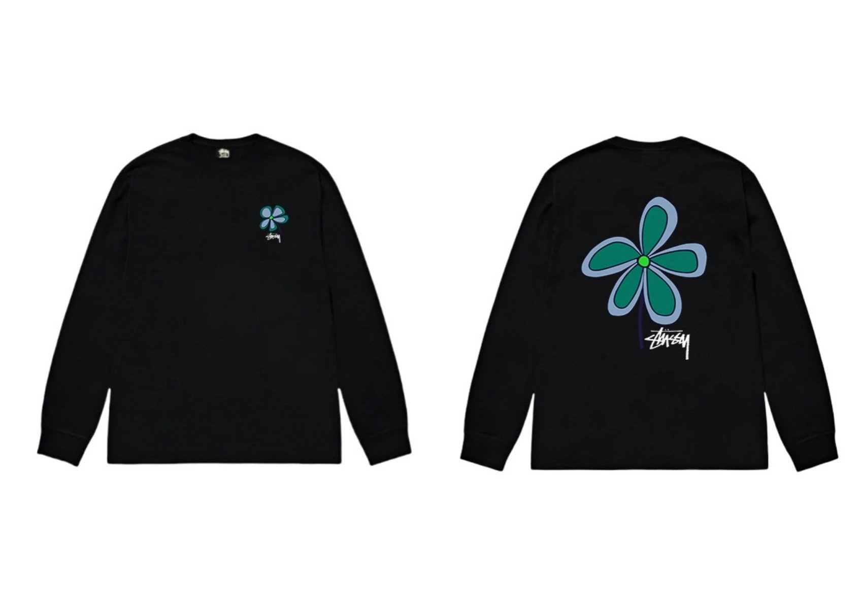 Stussy Flower Print Black Long-Sleeve