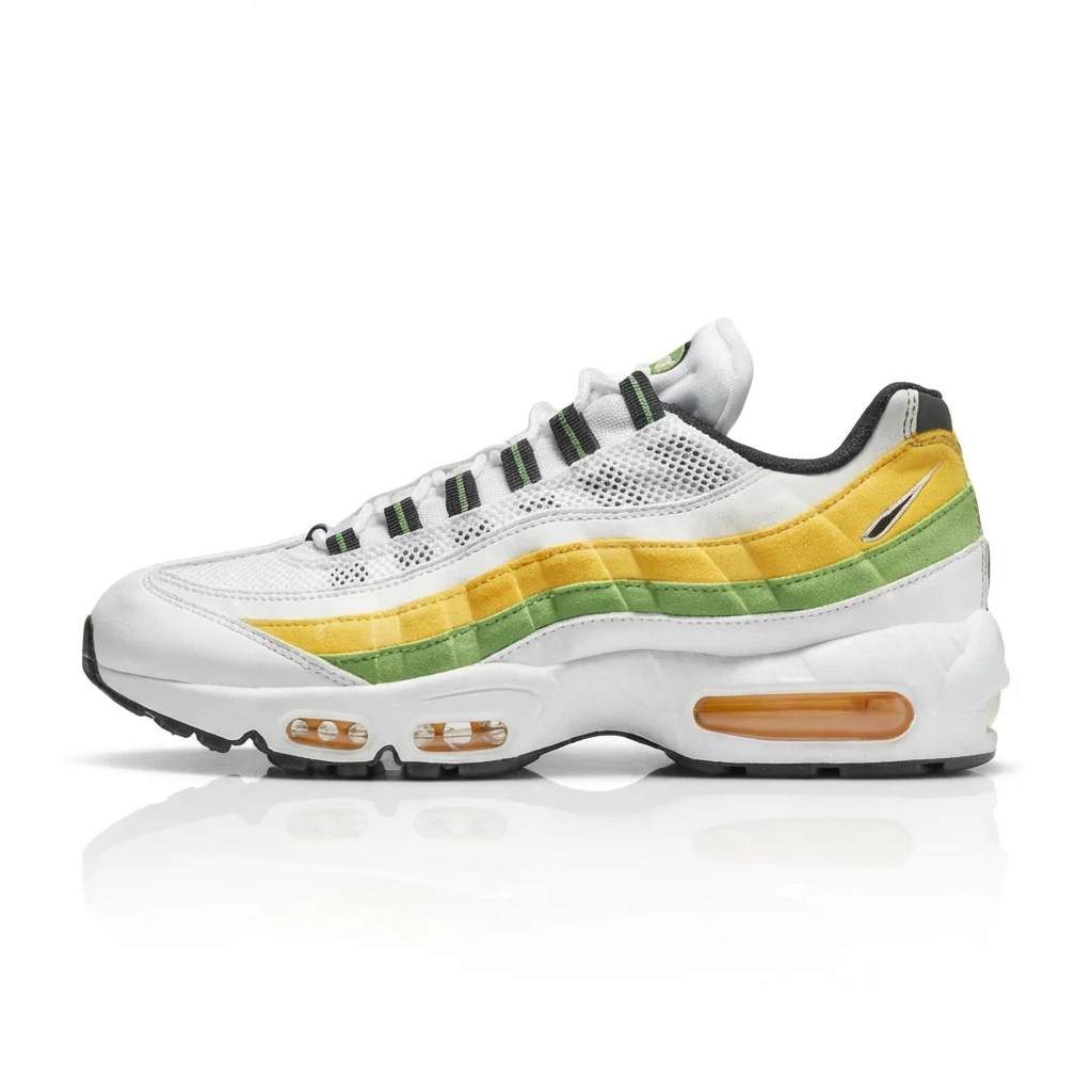Nike Air Max 95 White, Yellow and Green Sports Shoes