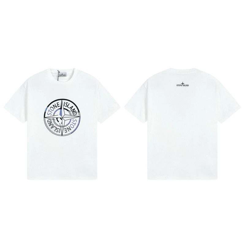 Stone Island Compass Print Street Style White T-shirt