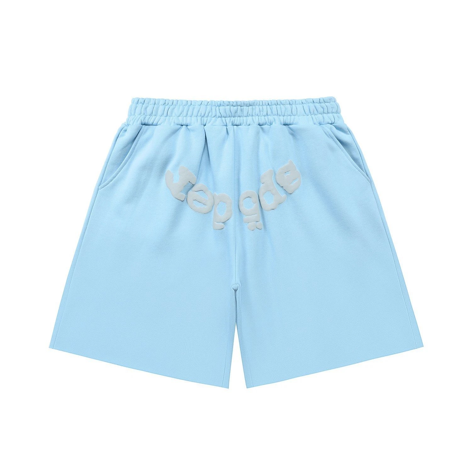 Sp5der letter-style light blue shorts