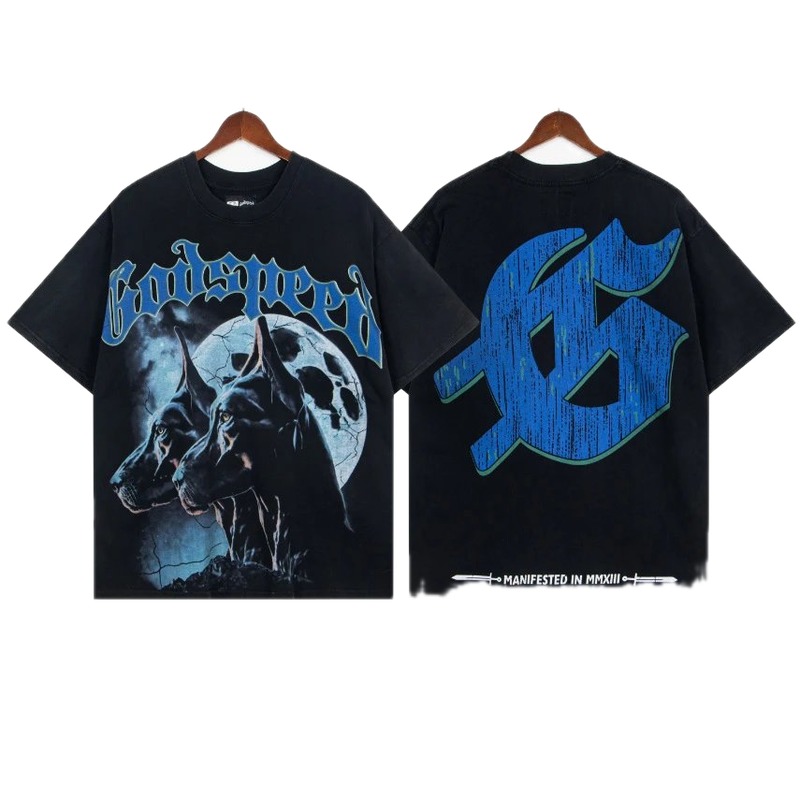 Godspeed Doberman Print Dark Style Black Short Sleeve T-shirt