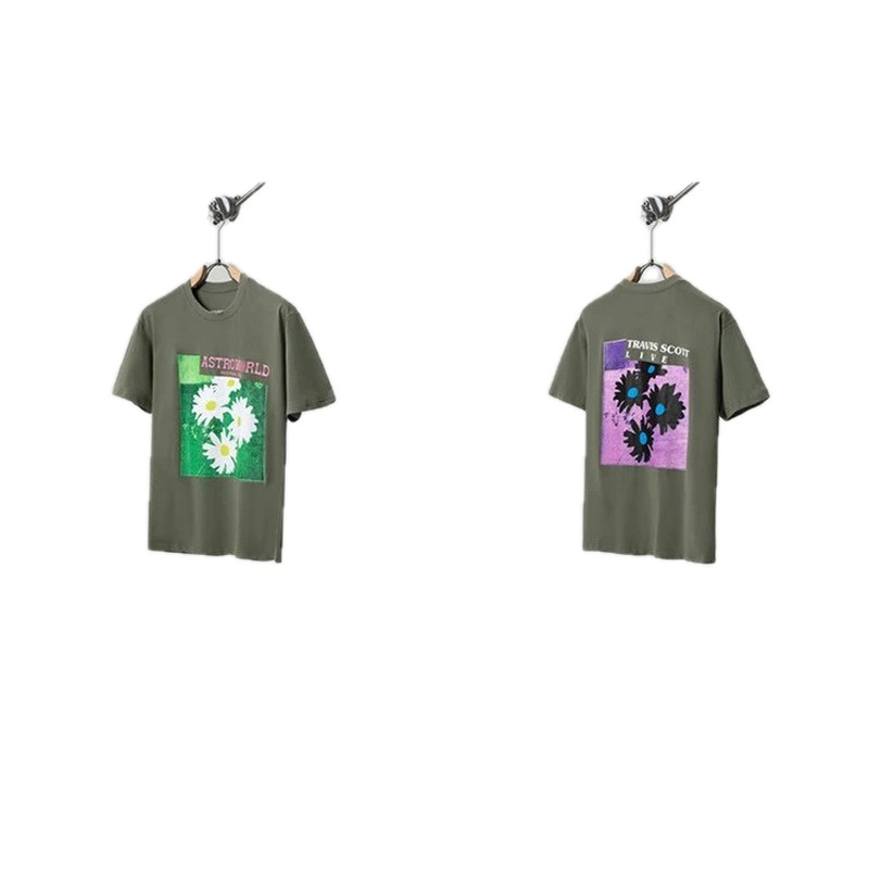 Travis Scott AstroWorld Vintage Army Green Short-Sleeve T-Shirt