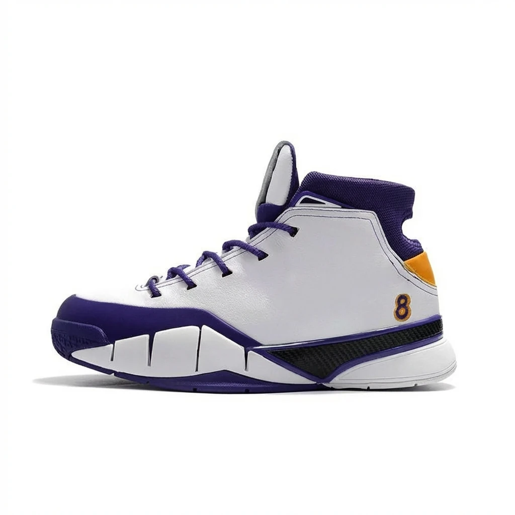 Nike Kobe series sports shoes in white and purple.