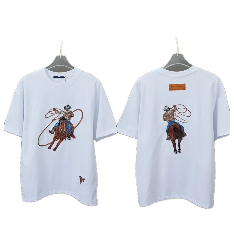 Louis Vuitton Vintage Denim-Embroidered White T-shirt