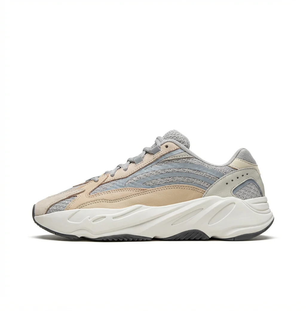 Retro-style gray and white Yeezy 700 shoes