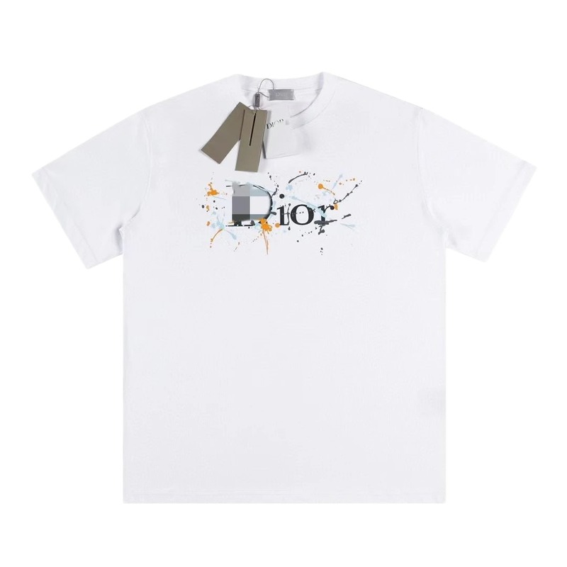 Dior Ink-splatter Graffiti Street Style White Short-sleeve T-shirt