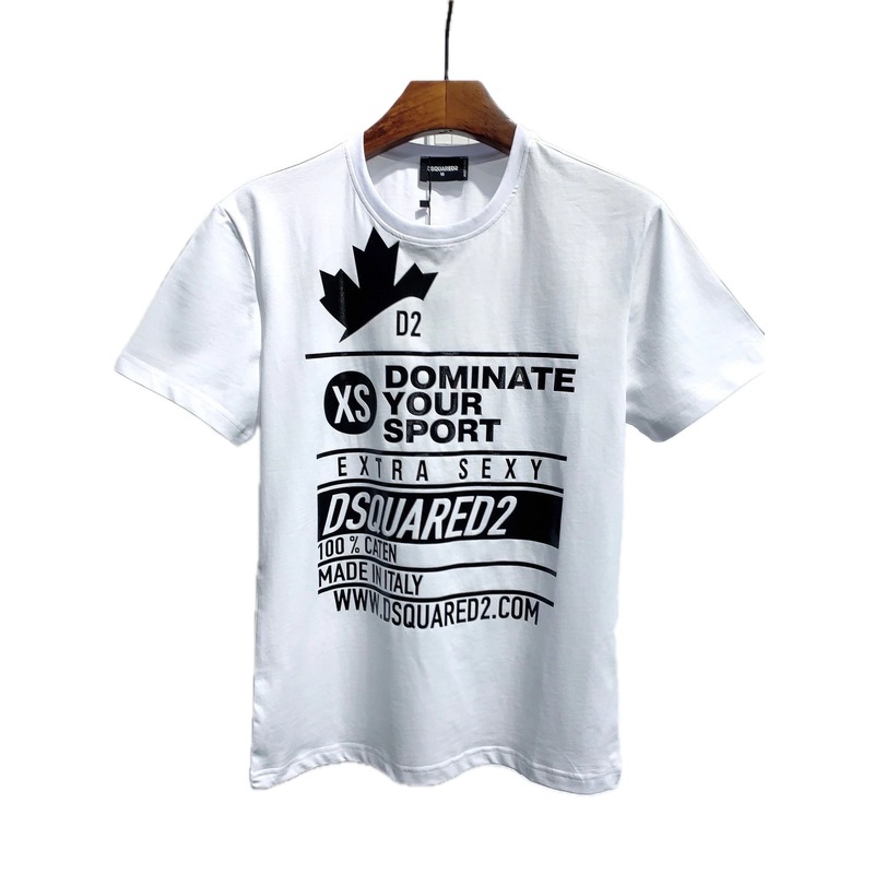 DSQ Squared Maple Leaf Print Street Style White T-Shirt