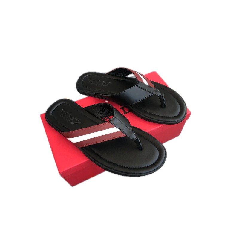 BALLY Classic Striped Casual Black and Red Flip-Flops