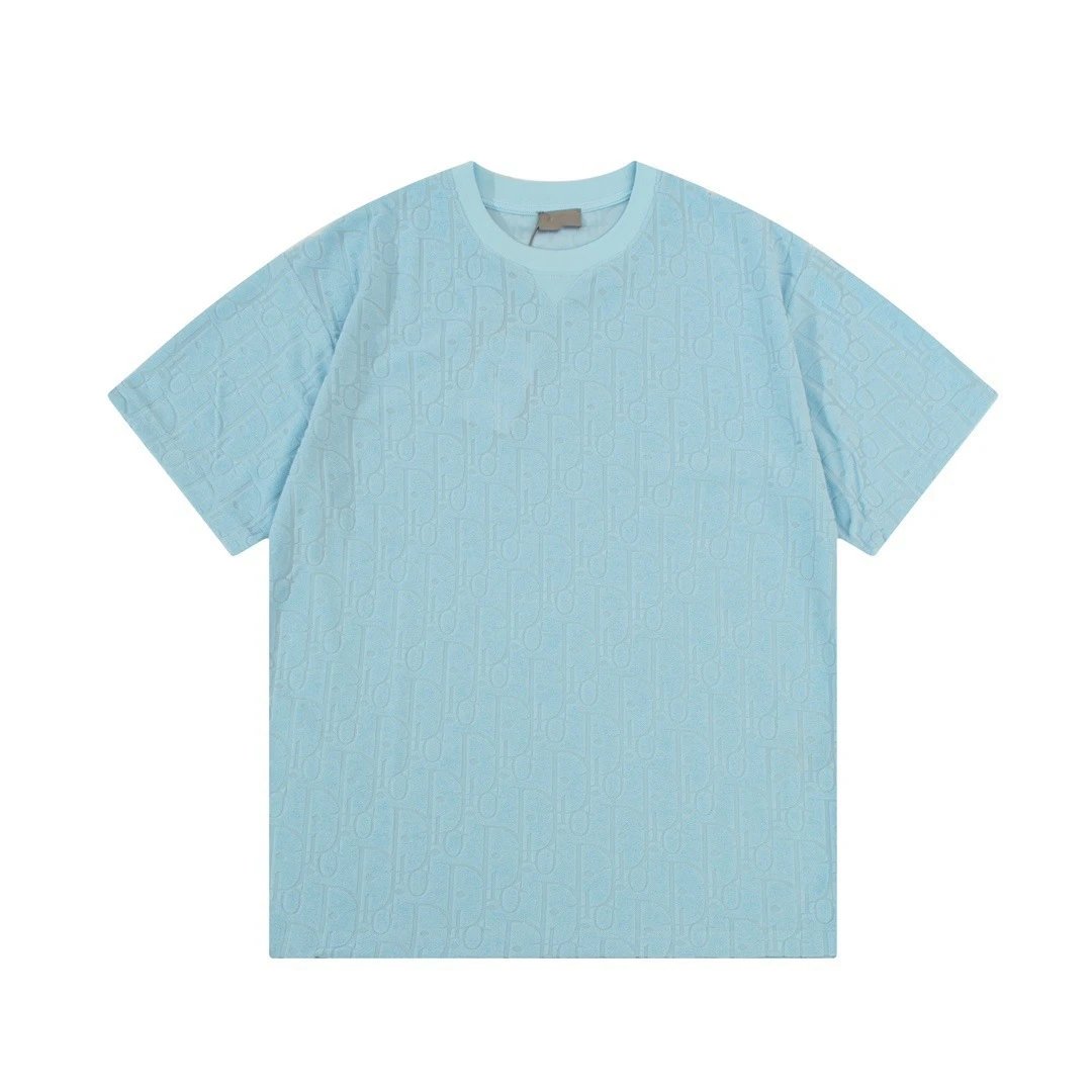 Dior Monogram All-over Print Light Luxury Style Light Blue T-Shirt
