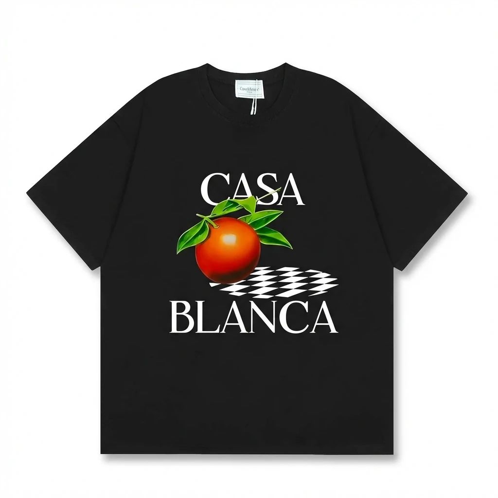 Casablanca orange pattern trendy and cool style black T-shirt