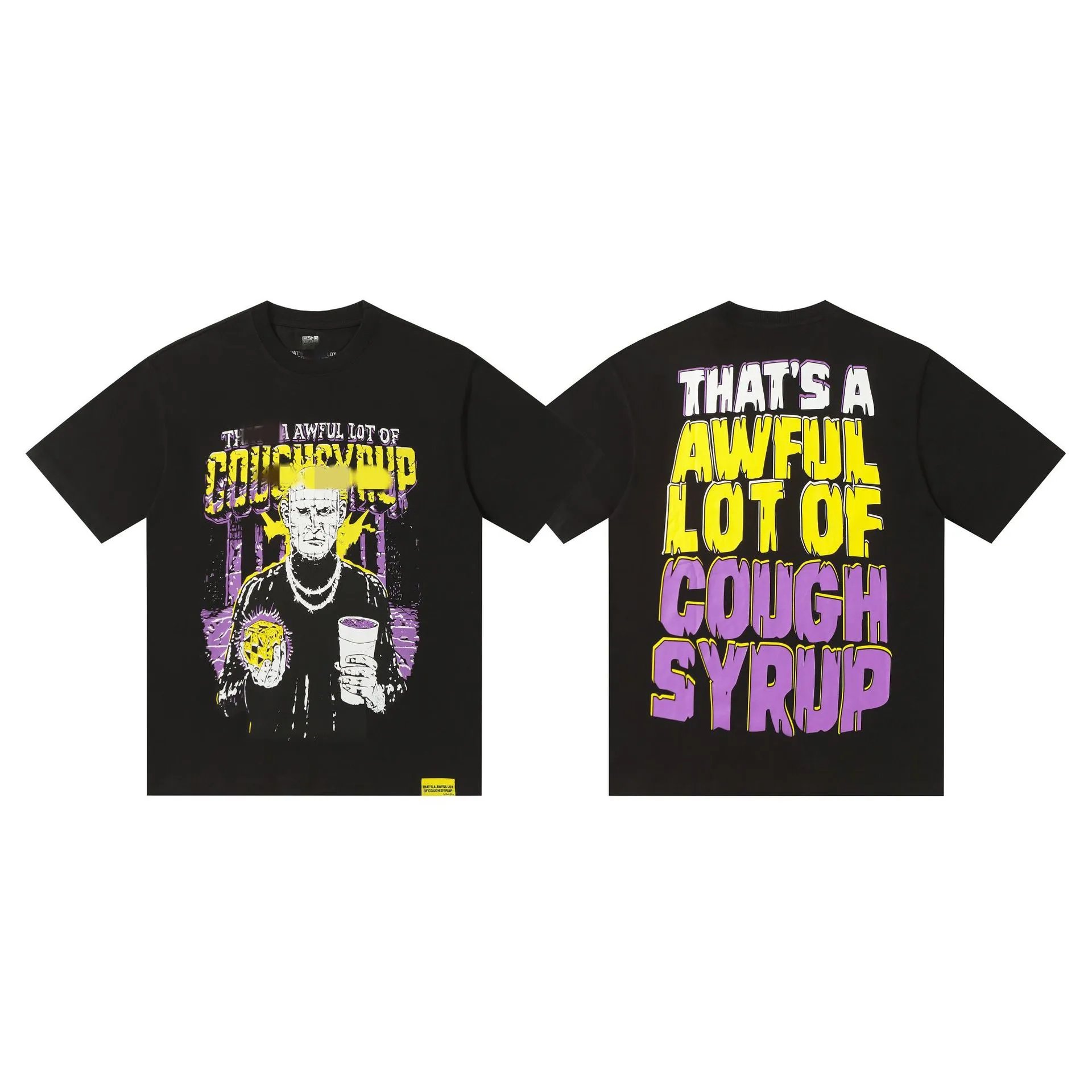 COUGH SYRUP Portrait Print Street Style Black T-shirt