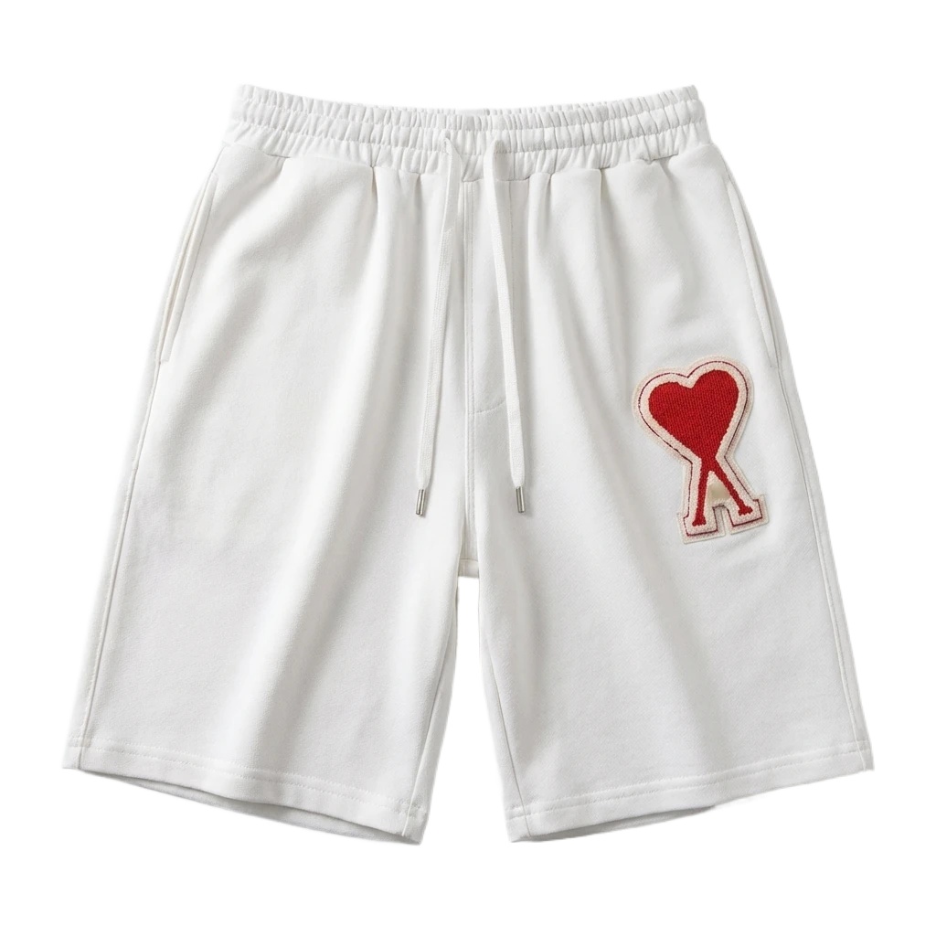 AMI Embroidered Heart White Shorts