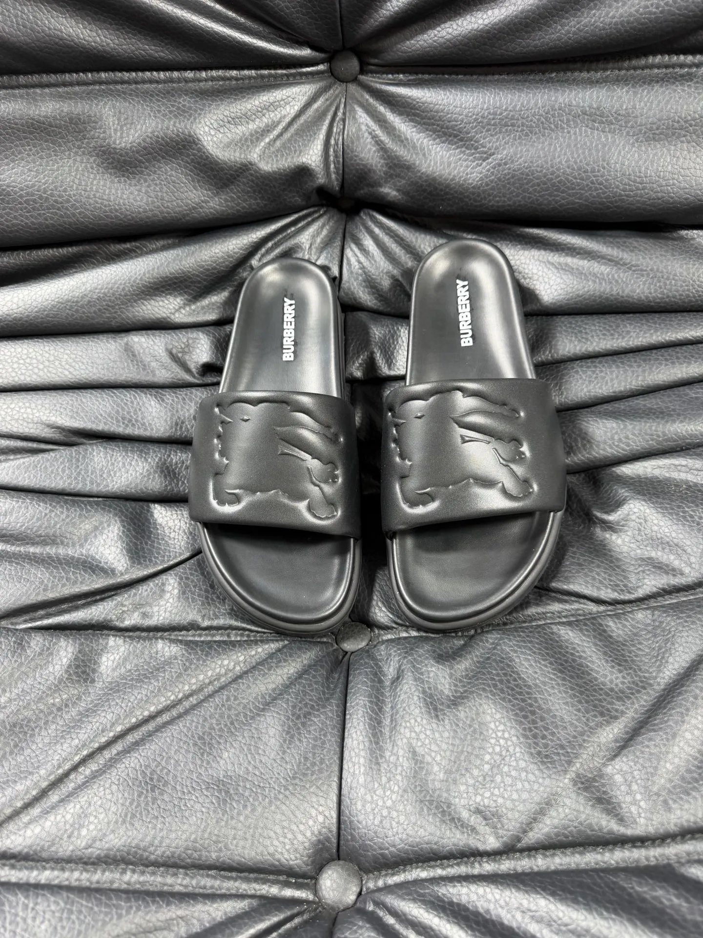 Burberry Knight Embossed Casual Style Black Slides