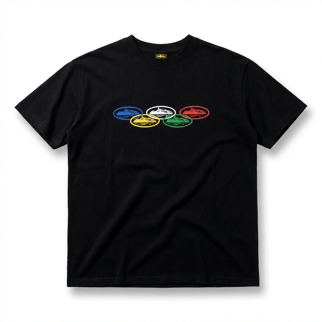 Corteiz Five-Ring Trendy and Cool Black T-shirt