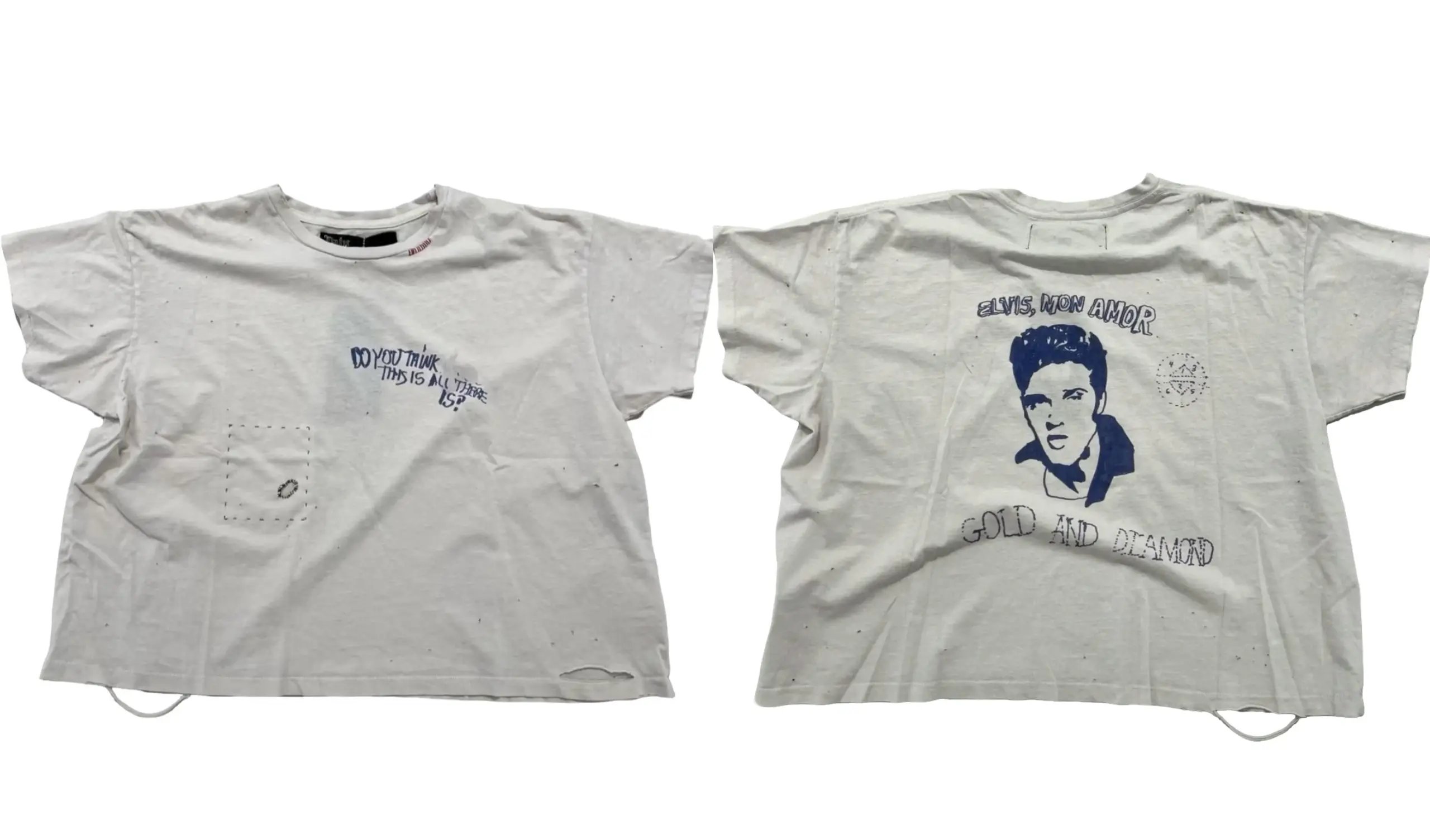Paly Hollywood Elvis Vintage Distressed White T-Shirt