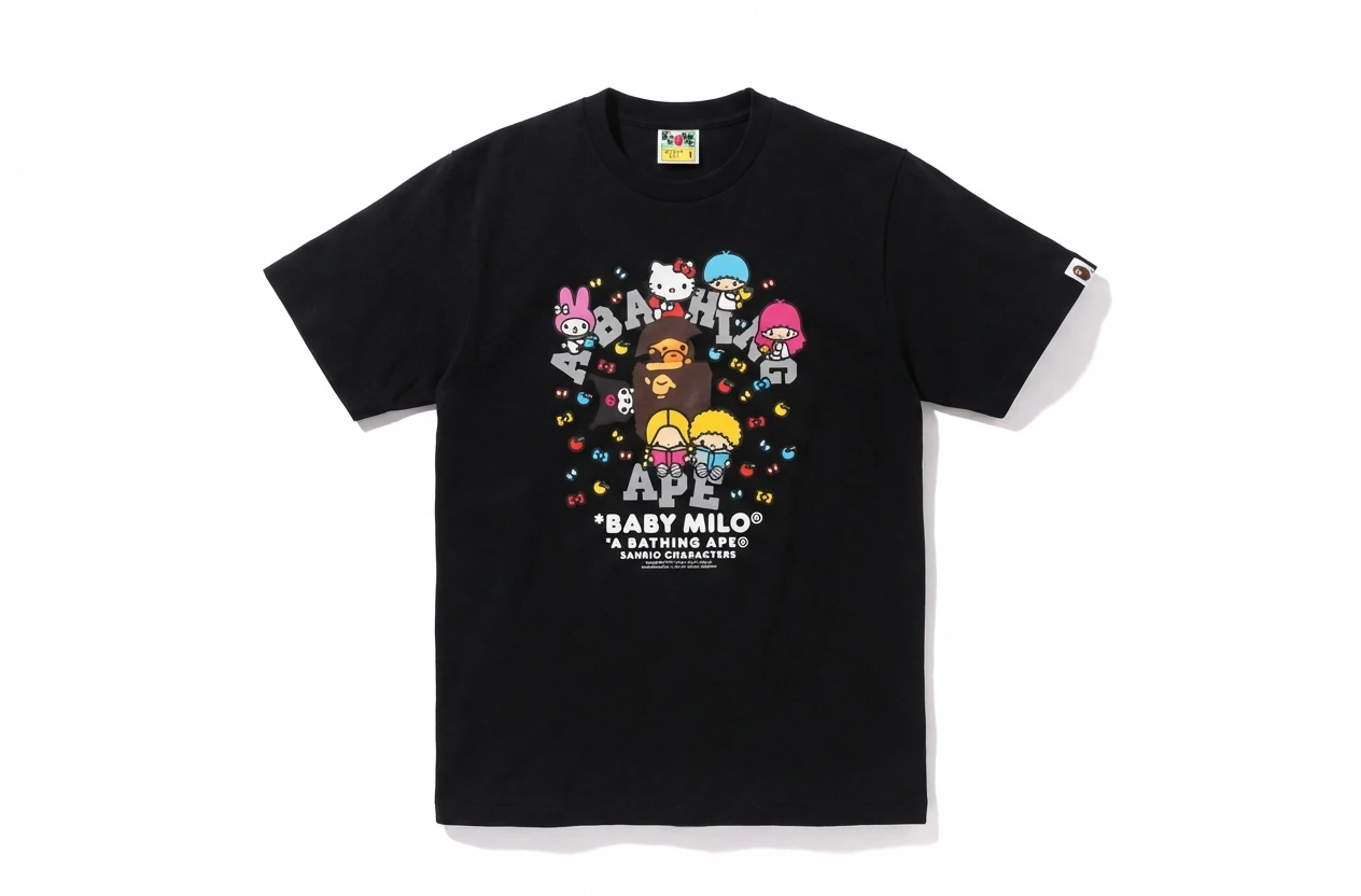 Black T-shirt with Bape cartoon prints