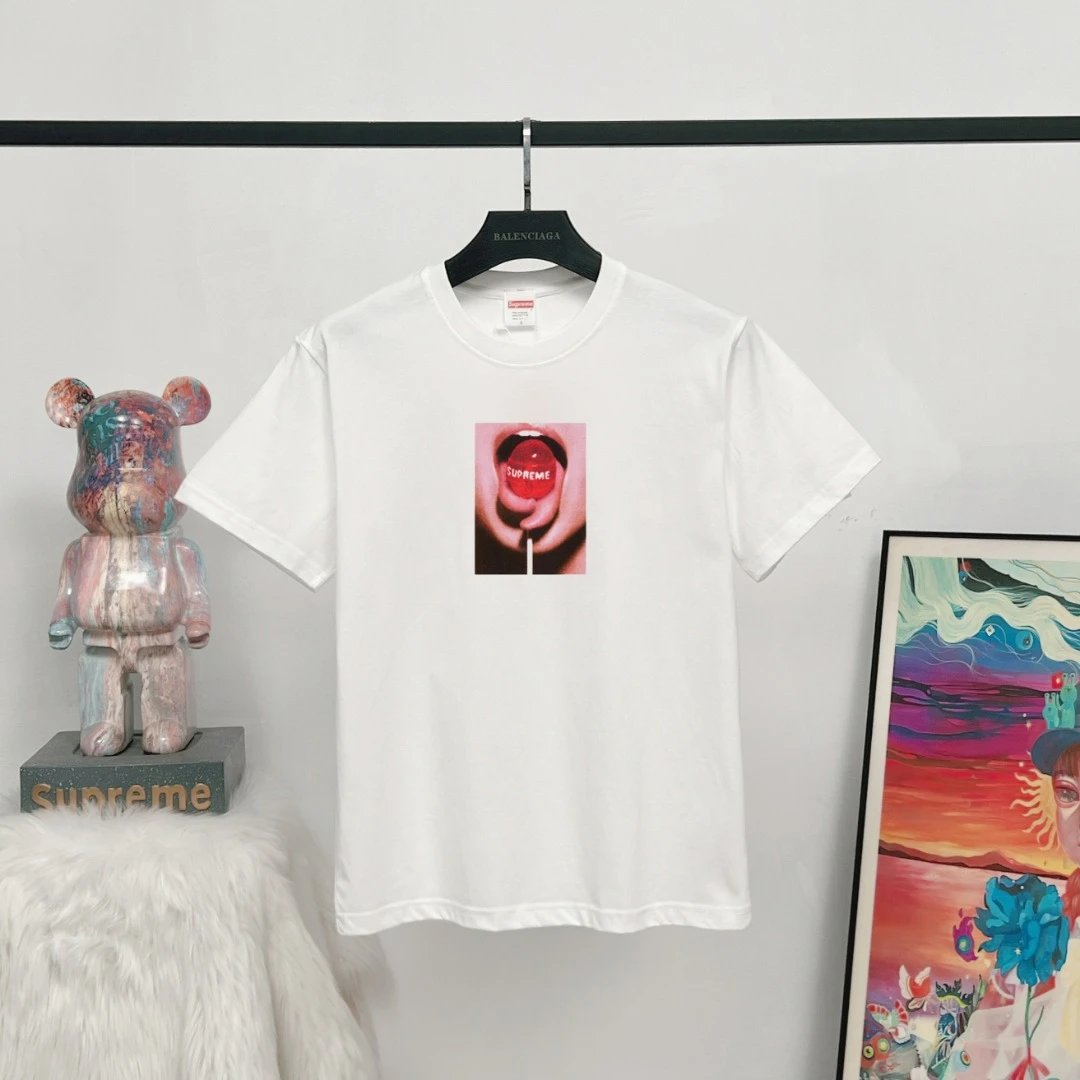 Supreme Lollipop Print Street Style White T-Shirt