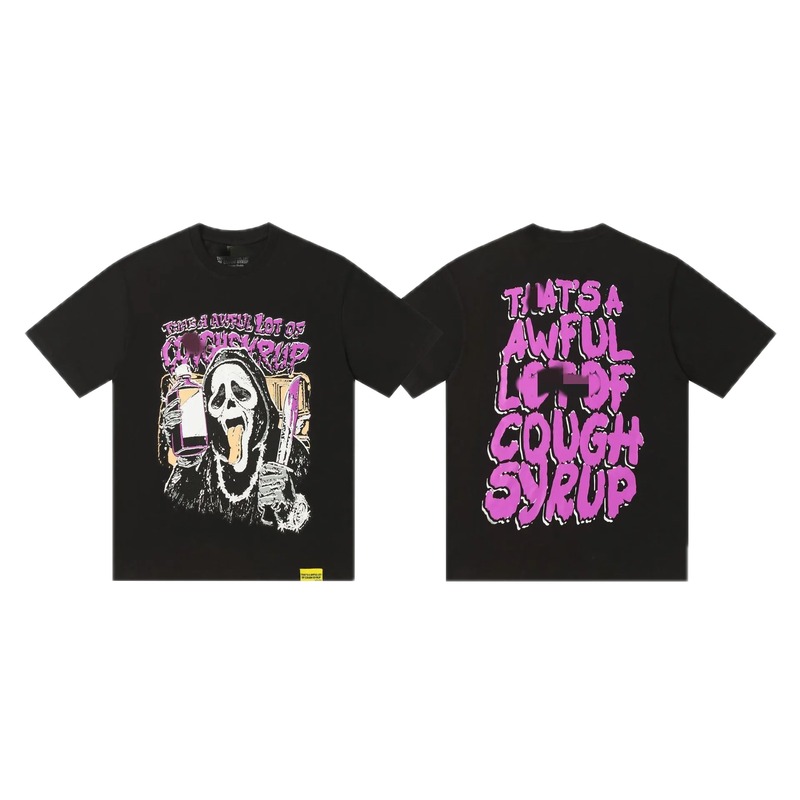 COUGH SYRUP Grimace Print Street Style Black T-Shirt