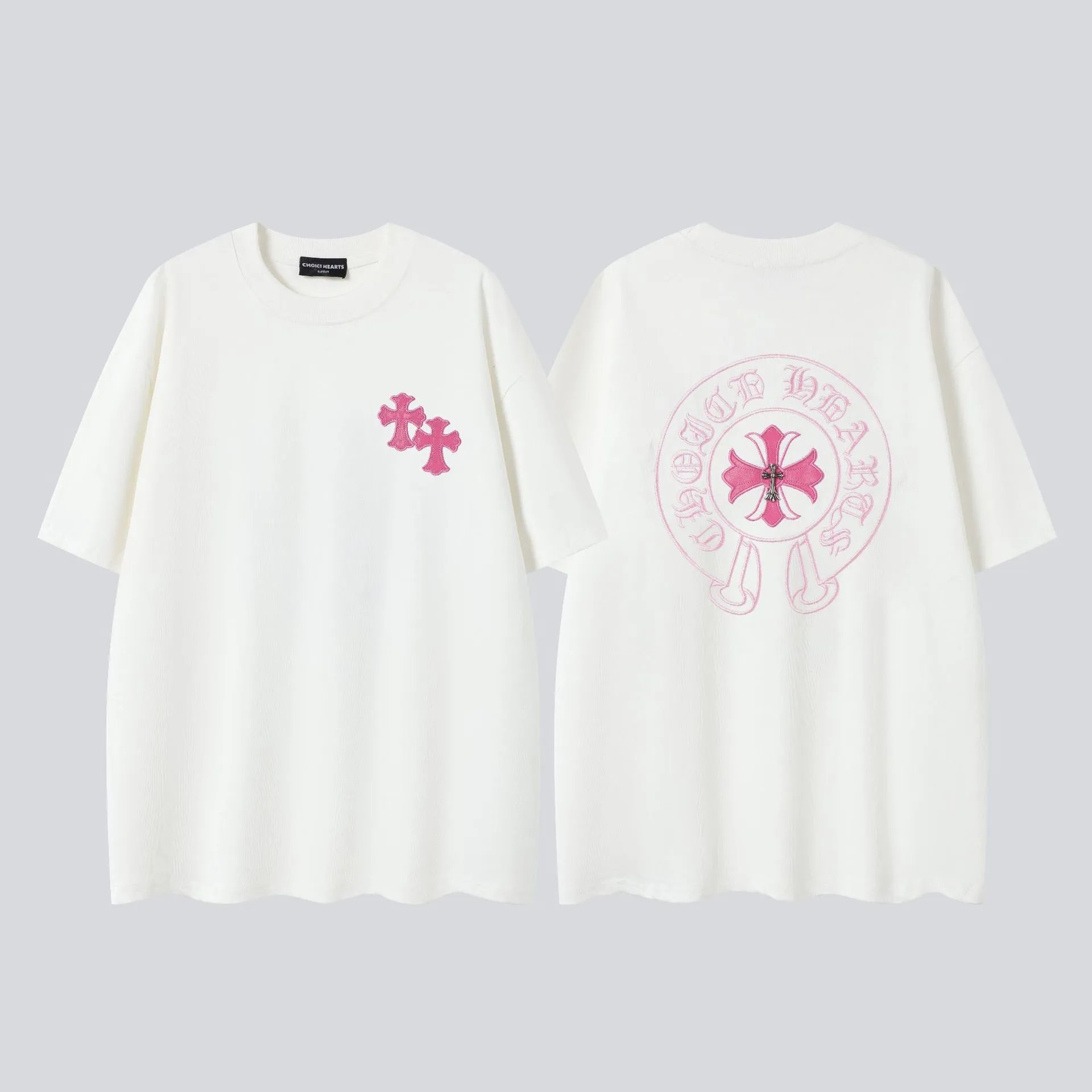 Chrome Hearts Cross Embroidered Street Style Off-White T-Shirt