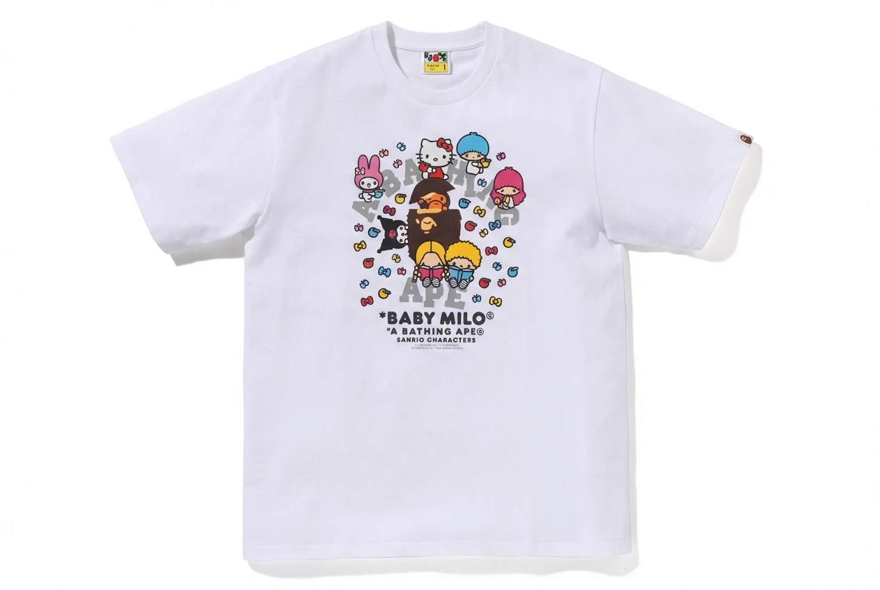 Bape cartoon - printed white T - shirt