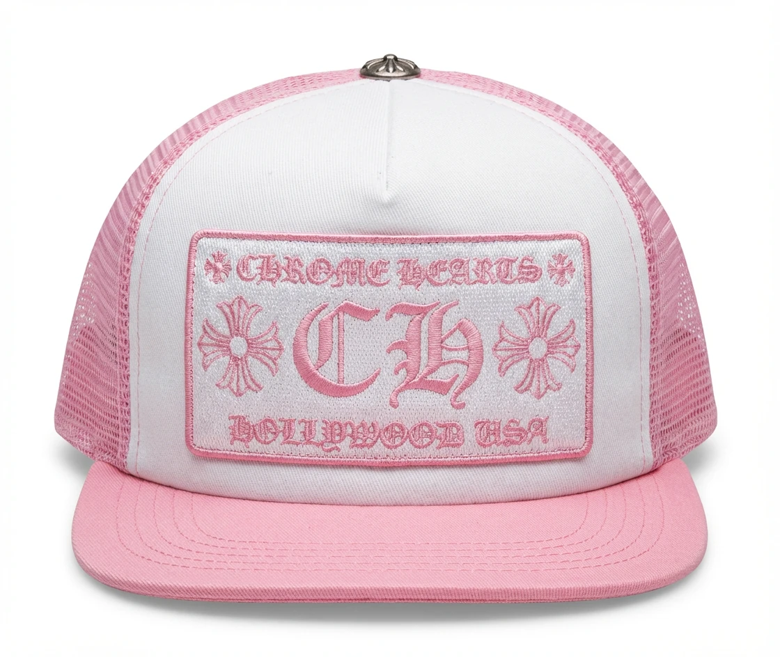 Chrome Hearts Retro Style Pink and White Hat