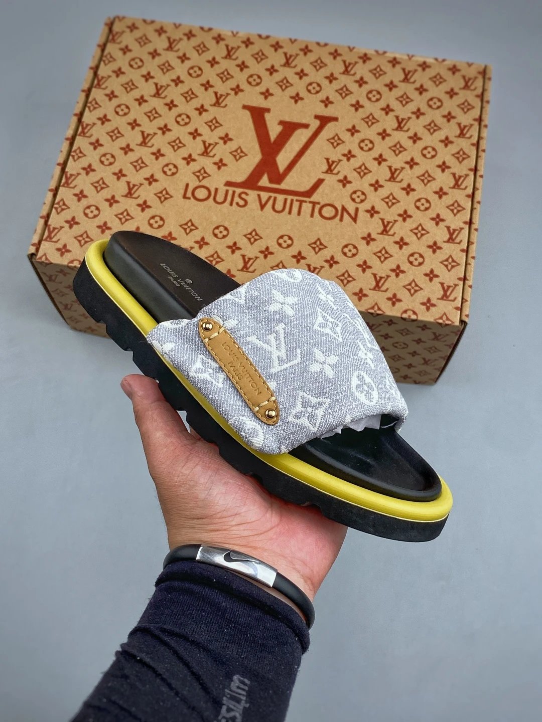 Louis Vuitton Brown and Yellow Two-Tone Finish Monogram Slides