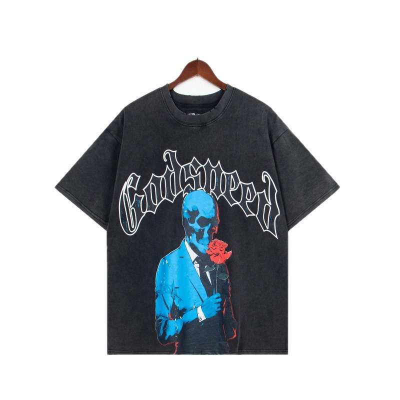 Godspeed Skull Print Vintage Black T-Shirt
