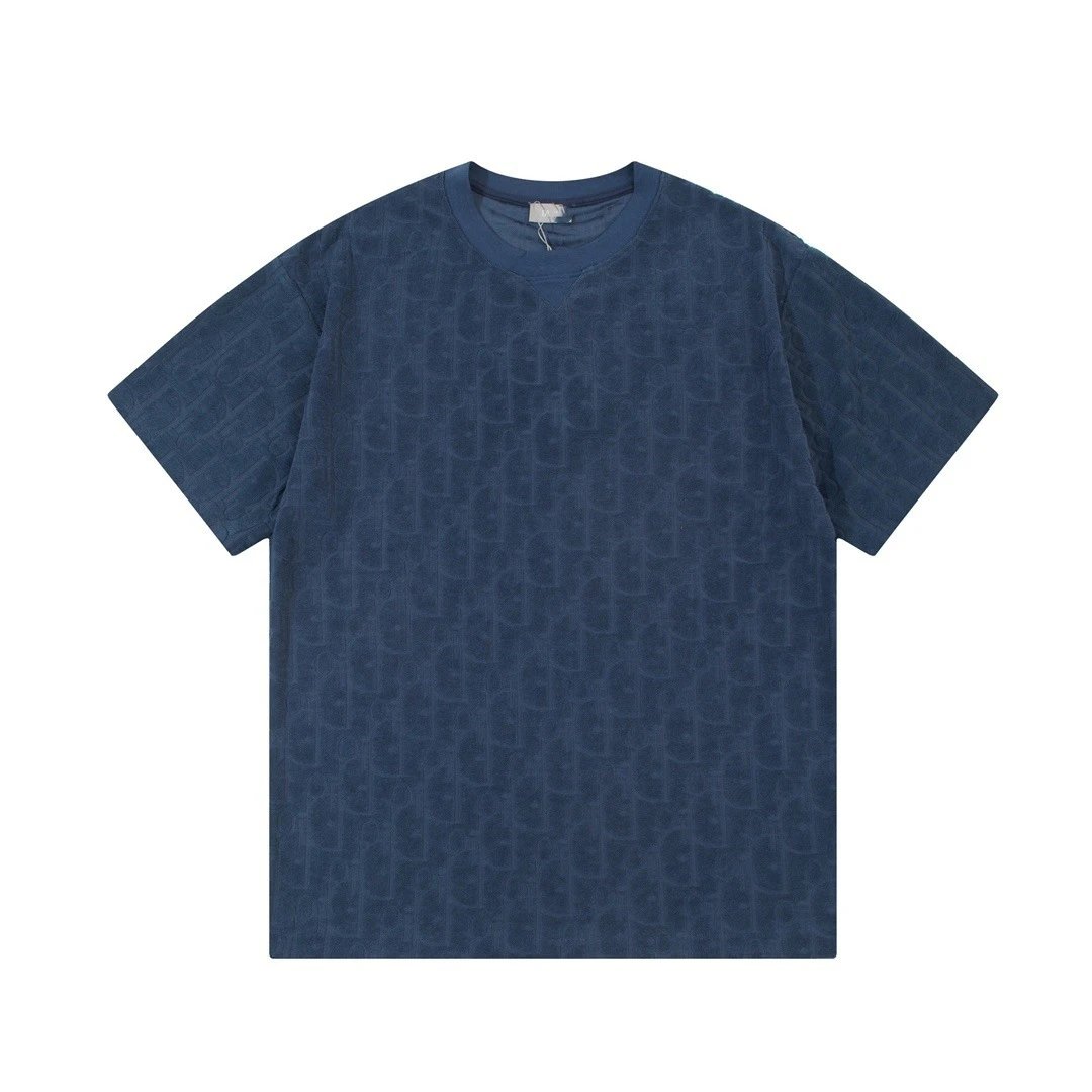 Dior Oblique All-over Print Light Luxury Style Navy Blue T-Shirt