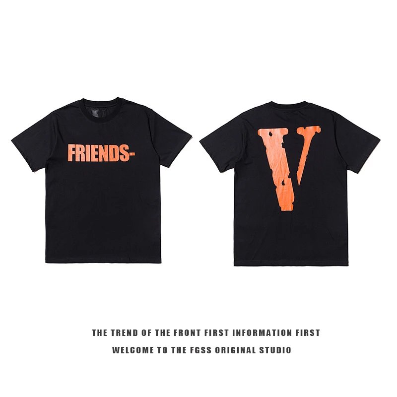 Vlone Urban Logo T-shirt Black Purple Vlone with Statement Pattern