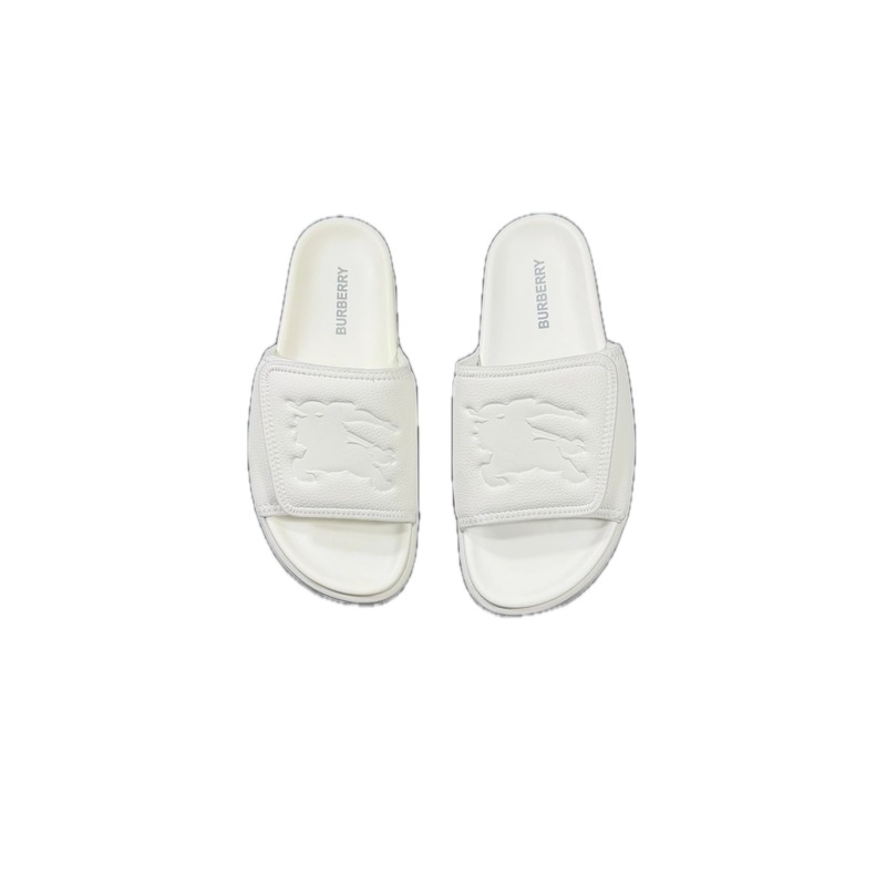 Burberry Knight Logo Minimalist Style White Slide Sandals