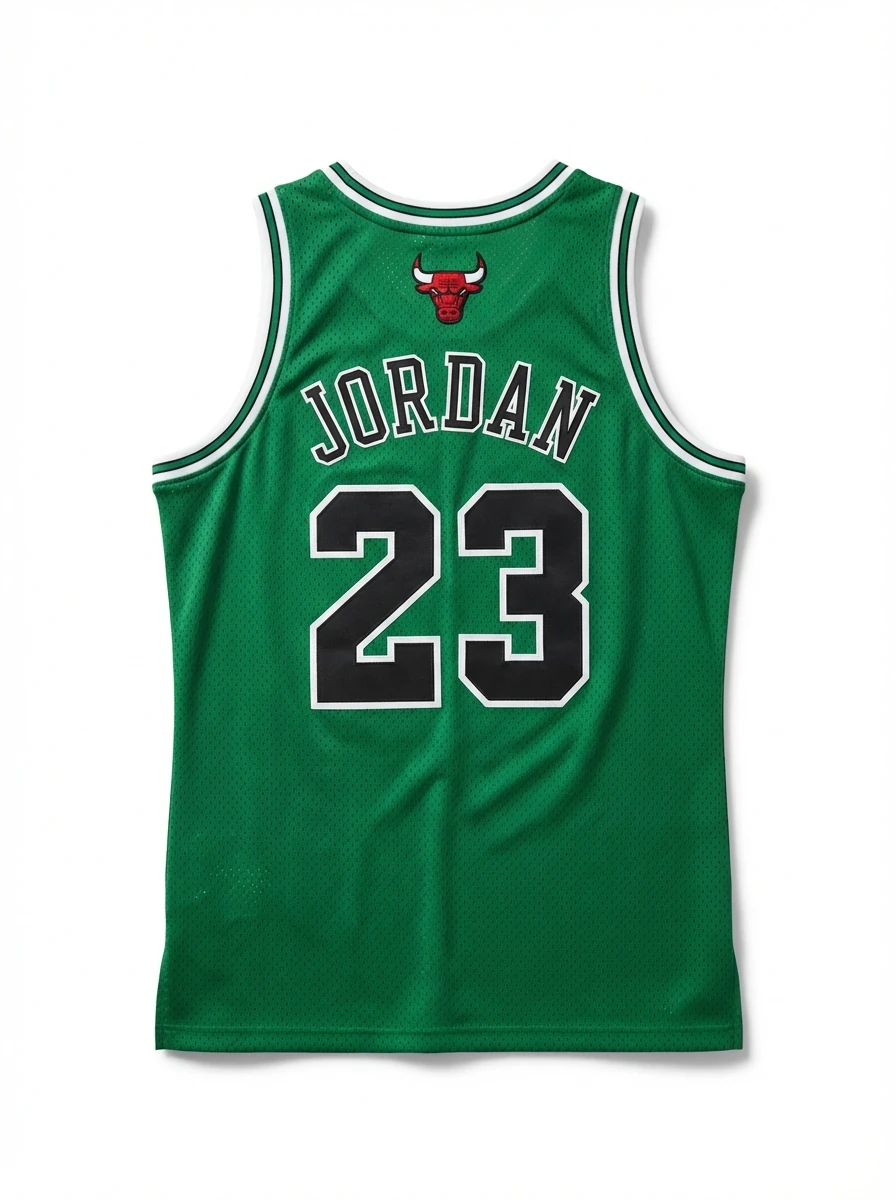 The green jersey with the number 23 of Michael Jordan