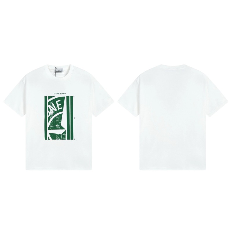 Stone Island Printed Street Style White Short Sleeve T-Shirt