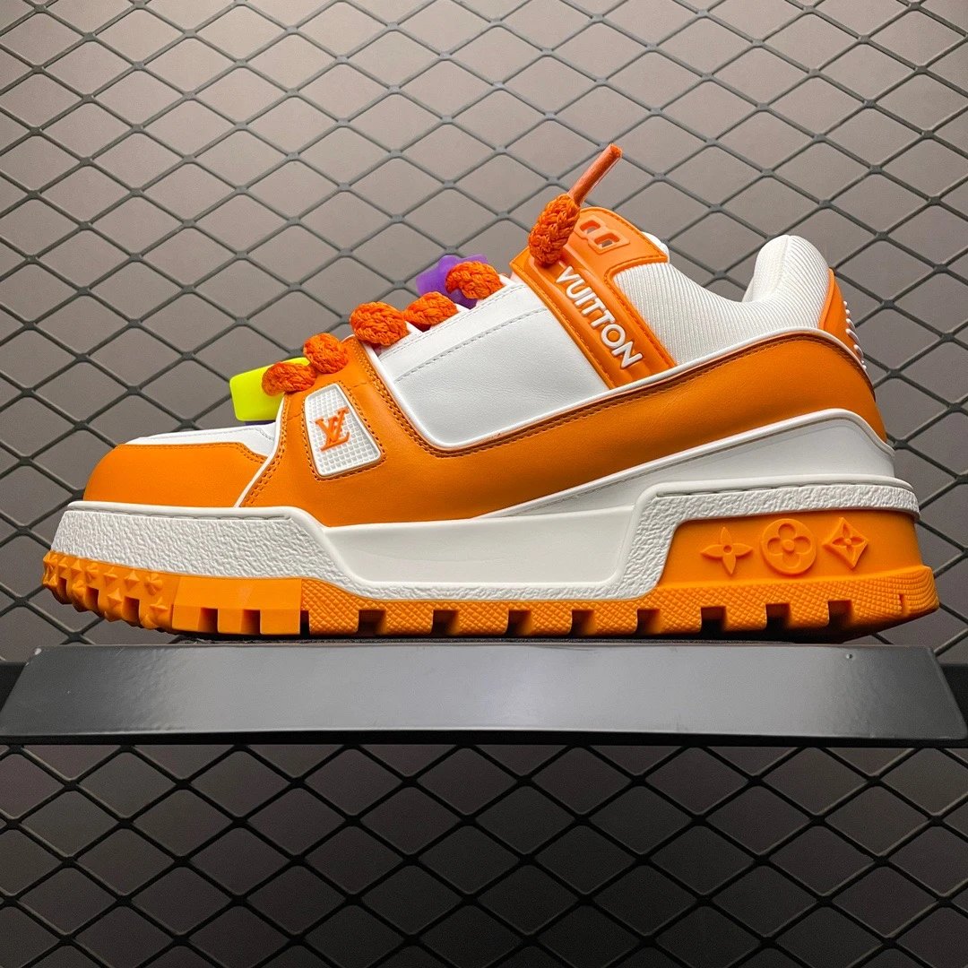 Louis Vuitton White and Orange Panelled Trainers Defined by Two-Tone Finish