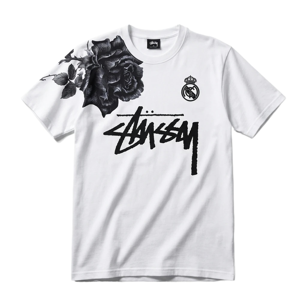 Stussy White T-shirt with Rose Print