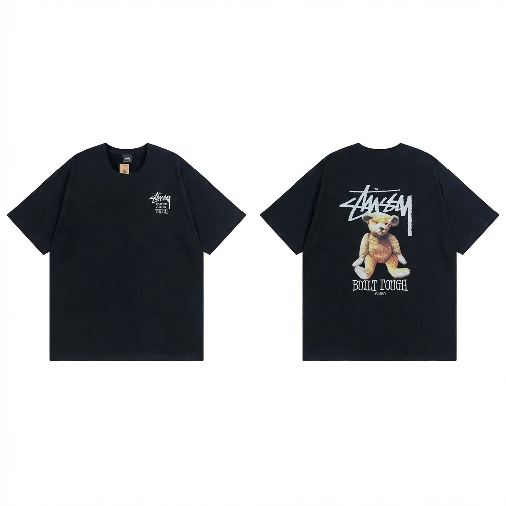 Stussy Bear Trendy Cool Style Black T-shirt